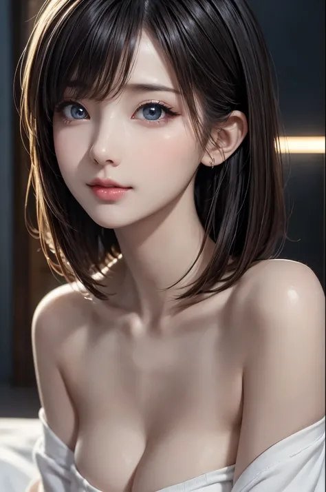 1girl, angled view, cinematic lighting, straight bob hair, ultra-realistic, highly detailed, high resolution, (high quality, masterpiece:1.2), wearing a white top, black skirt, Ultra-detailed eyes, perfect eyes, beautiful detailed face, ((very beautiful)),...