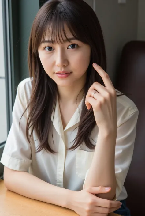 realistic, Ultra-fine, Best Quality ,8k,RAW photo, front view、 I observe the audience closely , look closely at the camera 、 A middle-aged man is hugging I from behind and firmly pressing his chest.、 Sharp Concentration , she' topless., nudes,onl...