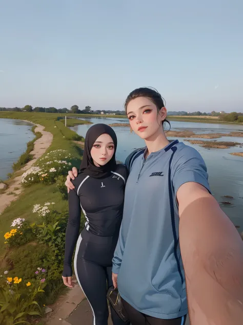 perfect face, 4k, hijab, sportwear, tight suit