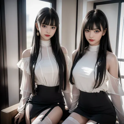 ( girl sitting on office couch ))、High technical level:1.1 Photo Real、 natural light:1.5、Light Effects(virtual light effects:1.5、Natural Light Effects:1.5、Light Effects:1.5、Light Effects:1. 8)、(( straight bangs 、Princess Bang))、 Princess cut、 straight bang...