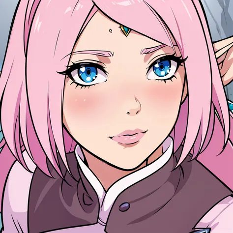 a close up of a woman with pink hair and a white top, elf girl, elf princess, alluring elf princess knight, an elf queen, anime goddess, from legend of zelda, portrait of zelda, colored lineart, elf queen, portrait of an elf queen, elf princess knight, ani...