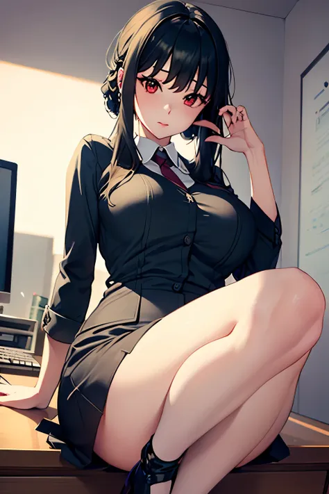 Age 30、 beauty、 sexy、glamour、tight skirt on top、office lady under double sleeve desk、sits with legs open、 sit with your legs up、stockings、pubic hair、 on the vagina、wave hair