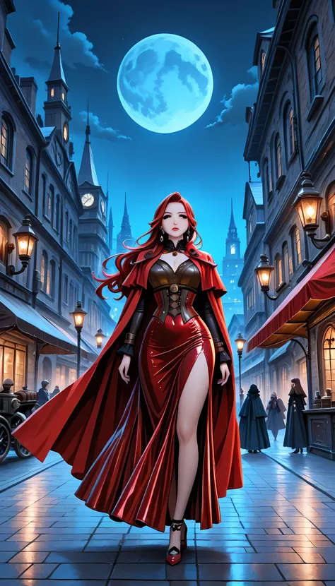 
masterpiece, absurdres, incredibly absurdres, best quality, comic art, fantasy art, a picture of a mysterious woman standing under the steampunk streetlamp, in the big city, a beautiful mature woman, elegant woman, dynamic hair color, dynamic hair style, ...