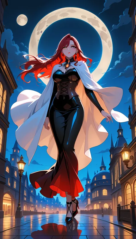 
masterpiece, absurdres, incredibly absurdres, best quality, comic art, fantasy art, a portrait of a mysterious woman standing under the streetlamp lit by soft starlight, in the big city, a beautiful mature woman, elegant woman, dynamic hair color, dynamic...