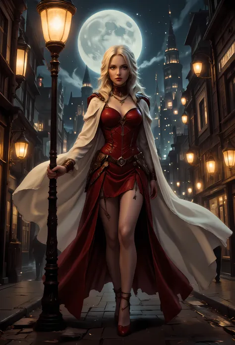 masterpiece, absurdres, incredibly absurdres, best quality, comic art, fantasy art, a portrait of a mysterious woman standing under the streetlamp lit by soft starlight, in the big city, a beautiful mature woman, elegant woman, dynamic hair color, dynamic ...