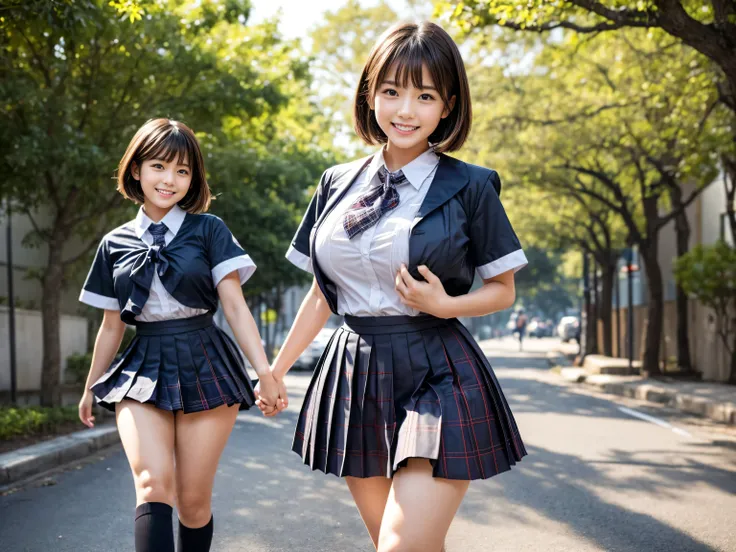   masterpiece ,   top quality , 8k resolution for kindergarten ren,   cinematic lighting  ,    super real, Are high school girls coming home ,( Well-balanced  ),    Sexy latino    ,  everyone(  We are wearing black Japanese uniforms with an ultra-short ple...