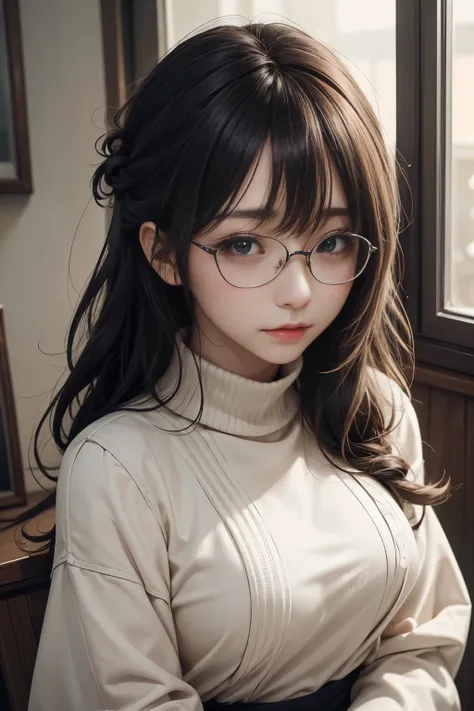 (最高qualityのディテール)、realistic、8KウルトラHD、High reSolution、(glasses,one person:1.2),(Fatal Beauty, charming beauty,braid) ,(GlaSSeS、close up sexy shot,MySteriouS charm:1.1),(Big BreaStS、Fascinating silhouette),高qualityのテクスチャ、Very detailed CG、高qualityの影、beautiful...