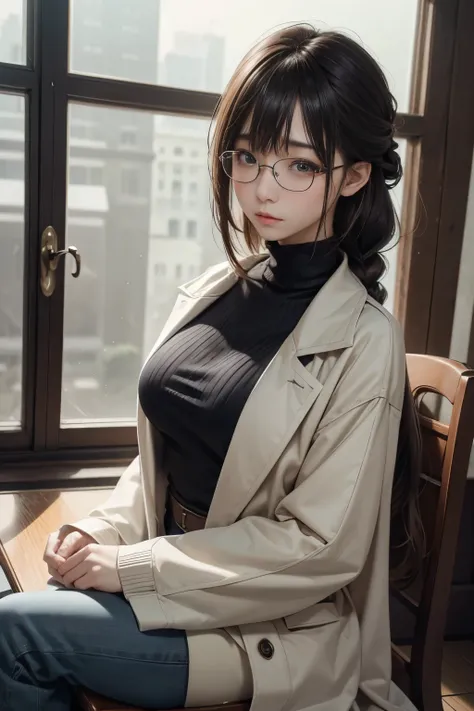 (最高qualityのディテール)、realistic、8KウルトラHD、High reSolution、(glasses,one person:1.2),(Fatal Beauty, charming beauty,braid) ,(GlaSSeS、close up sexy shot,MySteriouS charm:1.1),(Big BreaStS、Fascinating silhouette),高qualityのテクスチャ、Very detailed CG、高qualityの影、beautiful...