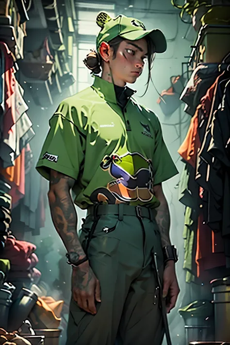 Cleaning uniform with frog aesthetics