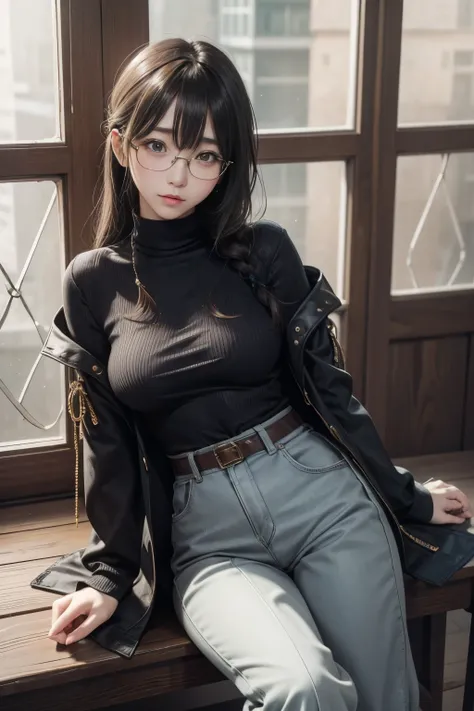 (最高qualityのディテール)、realistic、8KウルトラHD、High reSolution、(glasses,one person:1.2),(Fatal Beauty, charming beauty,braid) ,(GlaSSeS、close up sexy shot,MySteriouS charm:1.1),(Big BreaStS、Fascinating silhouette),高qualityのテクスチャ、Very detailed CG、高qualityの影、beautiful...