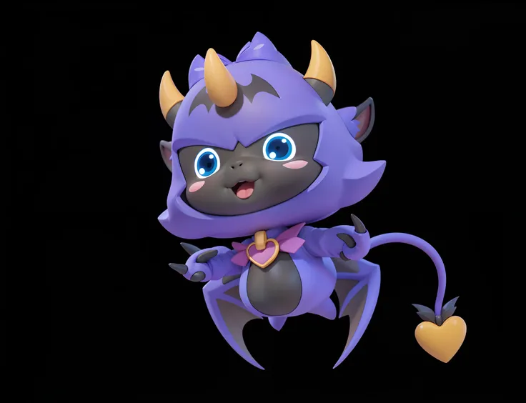 Purple，Cute Pets， Bats ，of the horns，black nails，Love-shaped tail，一只可爱的紫色 Bats ，Blue Eyes，Pink blush ，has a pink bow tie on its chest,Isometric,xxxxxxxx Cartoon 3D model,Low Poly,3D Art,C4D,O&#39;Caseytane
rendering, 3D Rendering,  ray traction , Clay Mate...