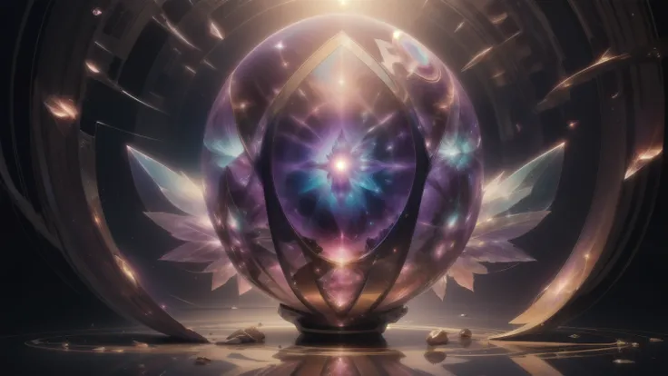 ( masterpiece, Top Quality, best quality, official art,  beauty and aesthetics:1.2),(Radial Component:1.2),(1 girl:1.2),upper body,cosmic witch wearing a purple transparent magic hood|Pink crystal, ABSTRACT SOLAR SYSTEM IN A BRIGHT NEON COLOR ,CRYSTAL PLAN...