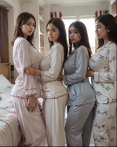 Very detailed picture, Side view, Several respectable covered pajamas with hidden very big breasts xxl , girls covered with pajamas and full closed pajamas, 18 year old Indonesian girls (wearing different colors of pajamas cover all the body ,(full closed ...