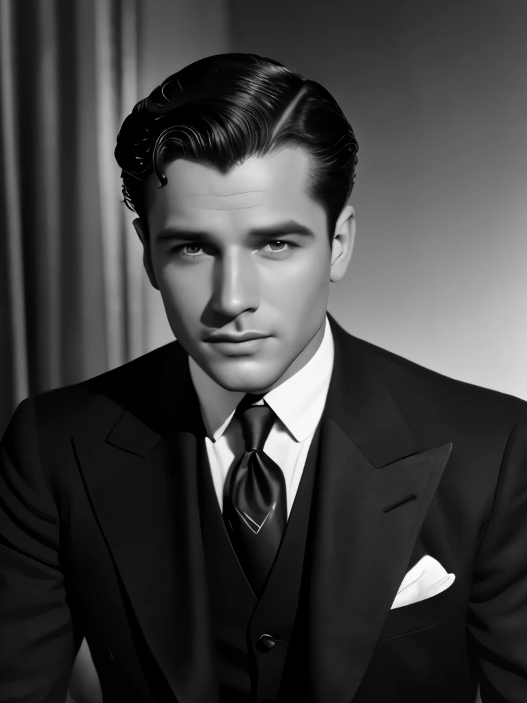 arafed black and white photo of a man in a suit and tie, 1 9 2 0 s film actor, handsome man, very attractive and beautiful, pitt, inspired by George Hurrell, attractive and good looking, handsome face, by George Hurrell, handsome face and beautiful face, l...