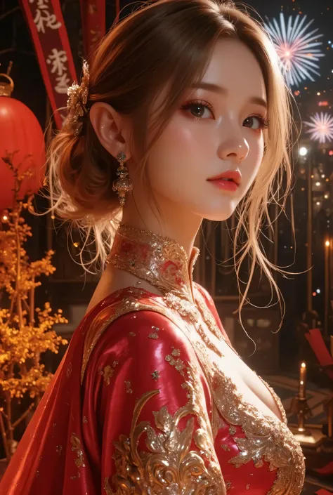 Cat ears、 face up, attractive, pretty girl, ponytail、few beautiful lady hair decorations, (( fine facial features , eroticism)), dramatic lighting , realistic , 8k, Dramatic Shadows , intricate and elaborate patterns , super detailed photo , chiaroscuro li...