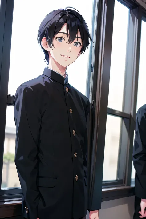 Two Japanese men　　handsome　　smile　In the classroom　　window　二人共にBlack school run　 school uniform　Black school run　 boys love cartoon　　they are average　Future Classroom 