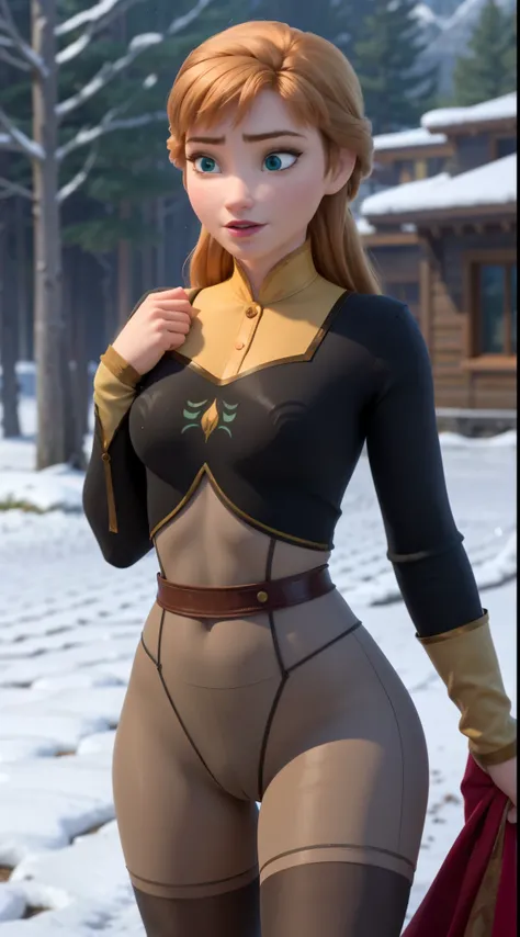 Photo of Anna of Arendelle wearing thight opaque pantyhose,  cameltoe