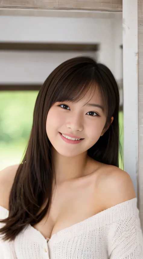 masterpiece,best quality,(Japanese girl),((Beautiful girl)),cleavage,(off shoulder:1.2),(perfect body beauty:1.2),(shy smile),