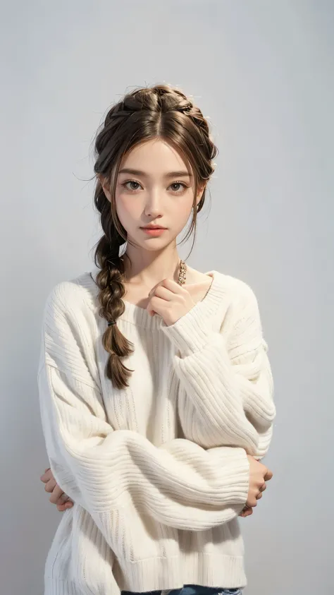  braid braids,fluffy white sweater