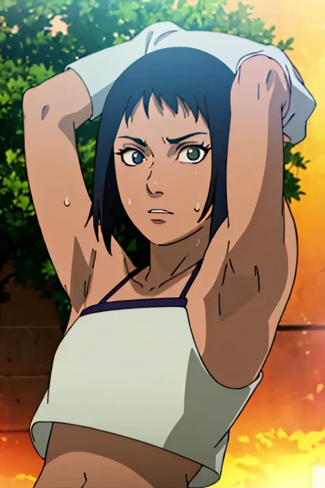 Fuu,sweat,sweaty,armpits,arms up,showing armpits,arms behind head,awesome armpits,sweaty armpits,arms raised, tired,exhausted