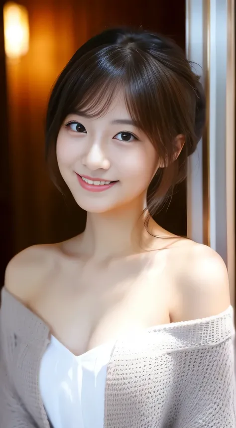 masterpiece,best quality,(Japanese girl),((Beautiful girl)),cleavage,(off shoulder:1.2),(perfect body beauty:1.2),(shy smile),From slightly above