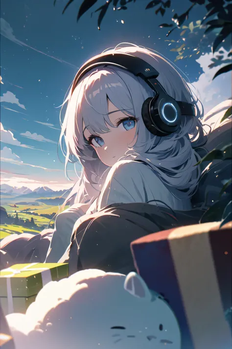   masterpiece,最  high quality, very detailed,   high definition background  ,8k,  nothing there ,  high quality, the sky is partly cloudy , [ Headphones to enjoy the silence of the morning]