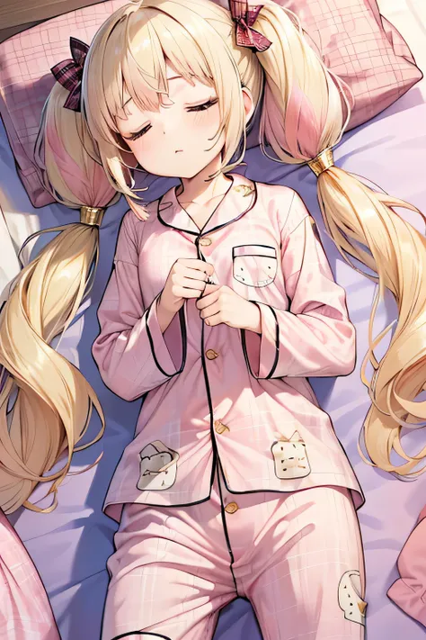 (1girl:2.5),(high quality),((((Petite:1.8)))),,(pink pajamas plaid pattern:1.5)(((undressing))),
,(long Twin tails,gold hair:1.5),(sleeping:1.5),

