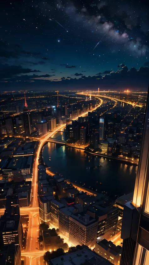 Beautiful night view of the city at night seen from the sky,Million dollar night view
