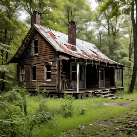 an old abandoned house in the woods with a rusty roof, dilapidated house, abandoned house, abandoned cottage, old house, old abandoned house, derelict house, old cabin, dilapidated, dilapidated look, dilapidated houses, an abandoned old, an abandoned, old ...