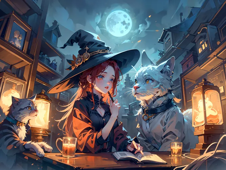 A very beautiful witch、Multiple very large cats、Witch&#39;s Familiar Cat、The witch is diligently hitting the cat、The cat is standing upright on two legs、Cats are very eerie、A group of bakeneko、On a night when the moon is beautiful, I'm alone in the forest,...