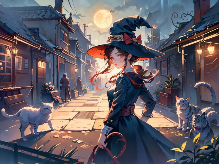 A very beautiful witch、Multiple very large cats、Witch's Familiar Cat、The witch is diligently hitting the cat、The cat is standing upright on two legs、Cats are very eerie、A group of bakeneko、On a night when the moon is beautiful, I'm alone in the forest,...