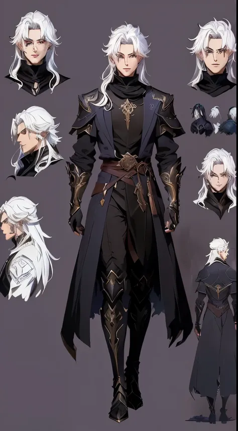 a group of anime character sketches of a male with white hair, demon noble character design, dark fantasy character design, high quality character design, ( ( character concept art ) ), tome + concept art, detailed anime character art, anime character desi...