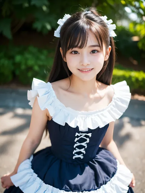 (Best-quality, Masterpiece, Ultra High Resolution, (Photorealistic:1.4), Raw Photo, depth of field, professional lighting, perfect anatomy, extremely details),  
from below, 1girl, 15-years-old, the most famous Japanese idol, looking at viewer, (innocent s...