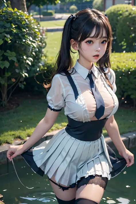 A girl,  cute l old, maturbate, big breast, sexy, short skirt dress and  fishnet stockings, twin tail,  CG Unity 8k Wallpaper,  in sailor uniform school thin silk very wet , open v chested petticoat
