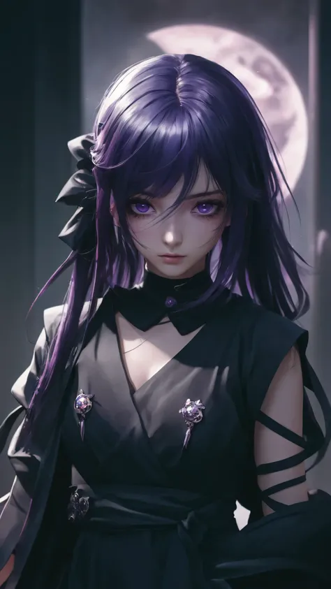 anime girl with purple eyes and purple hair in a black dress, anime style 4 k, artwork in the style of guweiz, anime style. 8k, guweiz, detailed digital anime art, anime styled digital art, badass anime 8 k, 4k anime wallpaper, anime wallpaper 4 k, anime w...