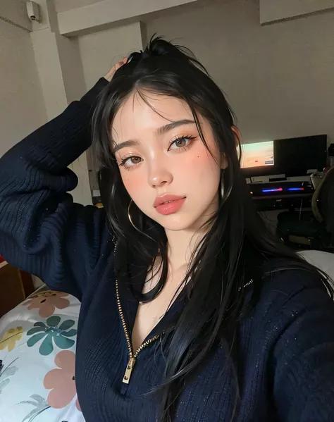 Yeji HD with cute lips and huge, an Asian adult woman , beautiful hair, Arms pretty ,  big  , fleshy lips, beautiful eyes, very pretty eyes, very black hair