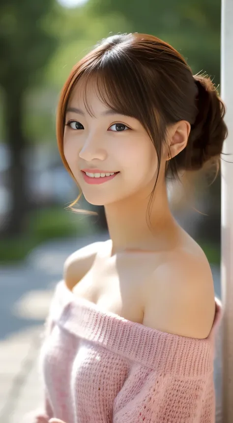 masterpiece,best quality,(Japanese girl),((Beautiful girl)),cleavage,(off shoulder:1.2),(perfect body beauty:1.2),(shy smile)