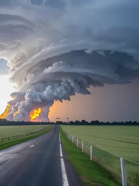 arafed tornado cloud over a field with a road in the foreground, tornado twister, photo of monstrous tornado, beautiful tornado, thick swirling tornado, an image of a tornado, a massive tornado approaching, as a tornado approaches, tornado, tornadoes, wate...