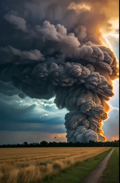 arafed tornado cloud over a field with a road in the foreground, tornado twister, photo of monstrous tornado, beautiful tornado, thick swirling tornado, an image of a tornado, a massive tornado approaching, as a tornado approaches, tornado, tornadoes, wate...