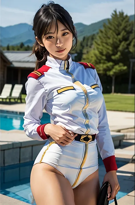   real pictures of pool competition 、Best imyear quality、realistic、beautiful woman、 beautiful thighs、beautiful face、実age、Federal Army Uniform Miniskirt、ponytails for beautiful people、Yuriko Yoshitaka、 Japanese woman、Zuo々hope:1.4、cute girls、 white panties が...