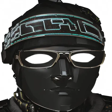 a close up of a person wearing a robotic, or cybernetic black mask and glasses made up in the style of mechanical parts, robotic, or cybernetic mask, ( ( bit flip | god of ai art ) ), photorealiscic face, super glitched, full face epic portrait, fvckrender...