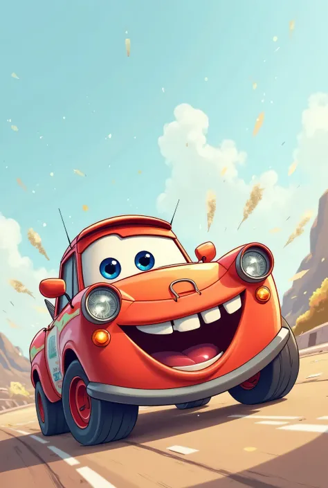 A cartoon car laughs