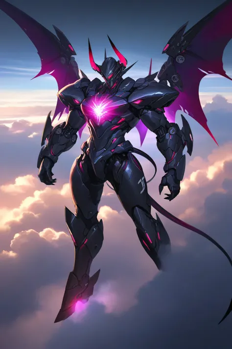 Design a highly detailed and visually striking image of advanced futuristic demon-themed full body nanotech armor for a human. The armor should blend elements of dark fantasy with cutting-edge futuristic technology, incorporating sleek metallic surfaces, g...