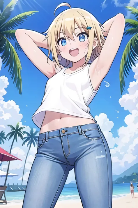 masterpiece,best quality,ultra detail, ((Perfect Face, Perfect Arms, Perfect hands, Perfect Fingers)), 1girl, 14yo, petite, ((round face, ecstasy, orgasm face, drooping eyes, shame smiling, blush)), dropping eyes, sleepy, Open mouth, ((White teeth)), backg...