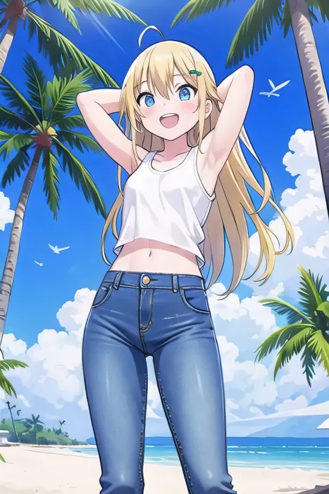 masterpiece,best quality,ultra detail, ((Perfect Face, Perfect Arms, Perfect hands, Perfect Fingers)), 1girl, 14yo, petite, ((round face, ecstasy, orgasm face, drooping eyes, shame smiling, blush)), dropping eyes, sleepy, Open mouth, ((White teeth)), backg...