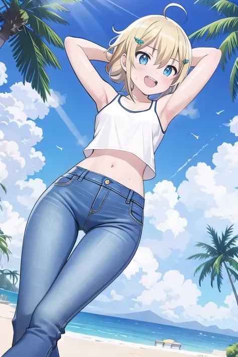 masterpiece,best quality,ultra detail, ((Perfect Face, Perfect Arms, Perfect hands, Perfect Fingers)), 1girl, 14yo, petite, ((round face, ecstasy, orgasm face, drooping eyes, shame smiling, blush)), dropping eyes, sleepy, Open mouth, ((White teeth)), backg...