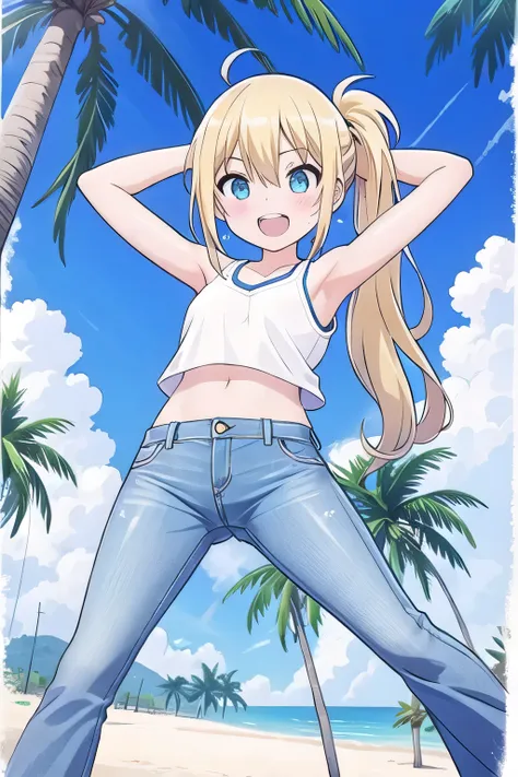masterpiece,best quality,ultra detail, ((Perfect Face, Perfect Arms, Perfect hands, Perfect Fingers)), 1girl, 14yo, petite, ((round face, ecstasy, orgasm face, drooping eyes, shame smiling, blush)), dropping eyes, sleepy, Open mouth, ((White teeth)), backg...