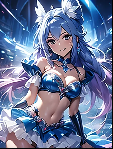 （（（ＳＦＷ、Highest quality、 first class masterpiece 、 Normal Body 、8k、  detailed face 、 super precise、   real color 、５refer to、Highest）））、Pretty Cure、Blue and silver hair、Magical Girl、Beautiful Girl、 Navel Exposure 、Big Breasts、Slender、 slim、high leg panties、t...