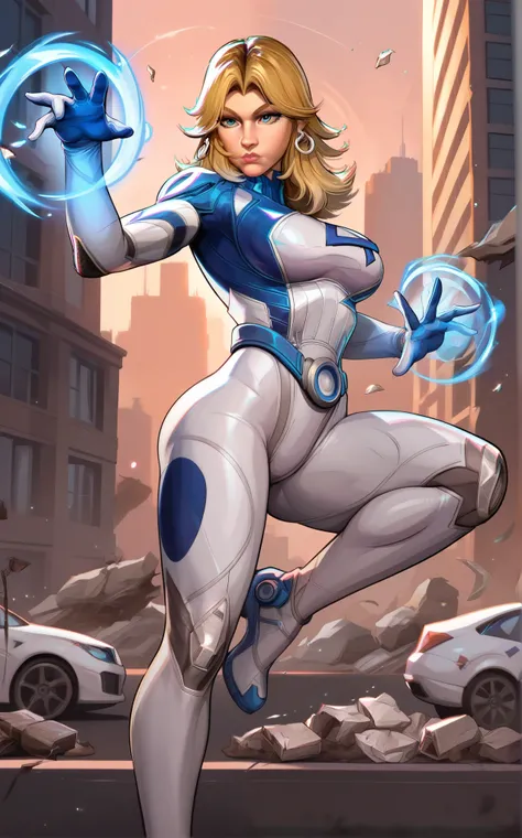 score_9, score_8_up, score_7_up, absurdres, full body, aura, powering up, energy, fighting stance, serious, debris, aura, powering up, energy, fighting stance, serious, debris, falling petals, BREAK PONYXL_MarvelRivalsSueStorm_ownwaifu, 1girl, blue belt, b...