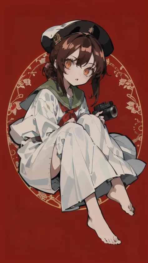 masterpiece、perfect face、Ultra High Quality、top quality、one girl、Girl Character、ponytails for beautiful people、anime style、brown hair、((brown hair:1.5))、red eyes、((red eyes:1.5))、bangs、pure white skin、Original Characters、 intricate design、unique design、lon...